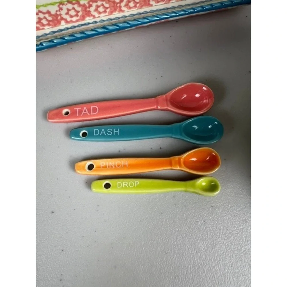 Temp-tations Old World Ceramic Butter Dish Loaf Pan Tray Measuring Spoons Set